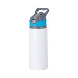 Botella de agua de aluminio de 650 ml blanca con tapón de rosca con inserto azul para sublimación
