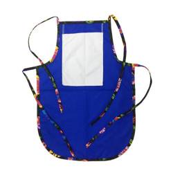 Delantal infantil redondeado con bolsillo para sublimación - azul con adornos de colores - Flores eslavas negras