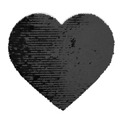 Lentejuelas bicolores para sublimación y aplicación en textiles - corazón negro 22 x 19,5 cm sobre fondo blanco