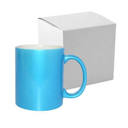 Taza Metalic 330 ml azul brillante con caja de cartón Sublimación Transfert Thermique