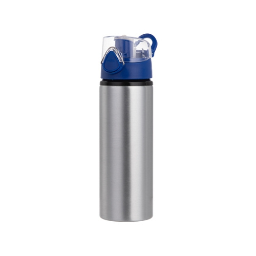 Botella de agua de metal para sublimación de 750 ml - plateada con cierre azul