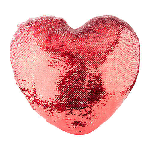Funda de almohada en forma de corazón de 39 x 44 cm con lentejuelas bicolor para impresión por sublimación - rojo