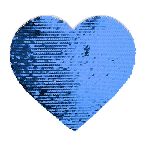 Lentejuelas bicolores para sublimación y aplicación en textiles - corazón azul 22 x 19,5 cm sobre fondo blanco