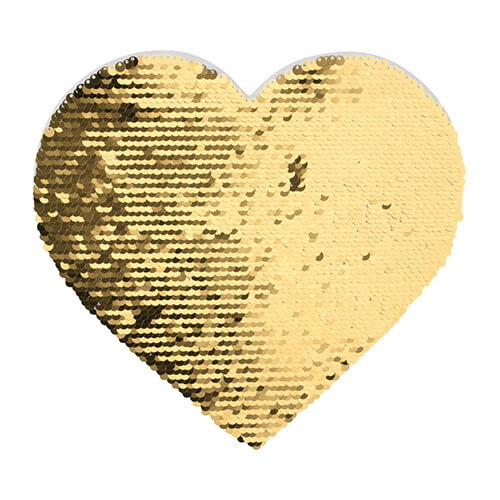 Lentejuelas bicolores para sublimación y aplicación en textiles - corazón dorado 22 x 19,5 cm sobre fondo blanco