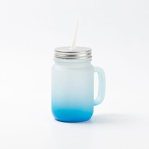Taza Mason Jar de vidrio esmerilado para sublimación - degradado azul