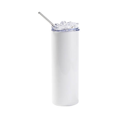 Taza de 600 ml con pajita para sublimación - blanca, tapa con hielo artificial