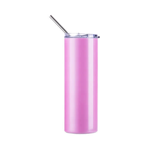 Una taza de 600 ml con una pajita para sublimación: cambia de color bajo la influencia de los rayos UV de blanco a rosa.
